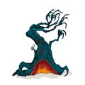 Isolated spooky tree. Halloween monster draw. Forest evil with hell cave. Fear old plant Royalty Free Stock Photo