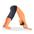 Isolated sporty boy doing downward facing dog pose on white