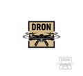 Isolated sqaure shape brown color quadrocopter logo on white background, unmanned aerial vehicle logotype, rc drone