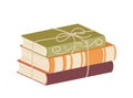 Isolated stack of books, classical literature, short stories in hardcover tied with thread for gift