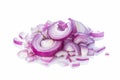 Isolated stack of chopped red onion on white, clipping included