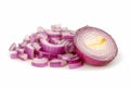 Isolated stack of chopped red onion on white, clipping included