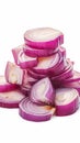 Isolated stack of chopped red onion on white, clipping included