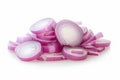 Isolated stack of chopped red onion on white, clipping included