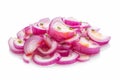 Isolated stack of chopped red onion on white, clipping included