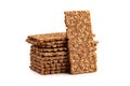 Isolated stack rye, wheat crisp bread cookie on white background. Isolated Snack