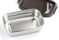 Isolated stainless steel food container on white background