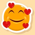 Isolated Sticker Of Heart Fly Loving Cartoon Circle Face Emoji Yellow