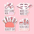 Isolated stickers make-up illustration with phrases
