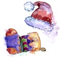 Isolated stocking, hat illustration elements. Christmas winter holiday symbol in a watercolor style isolated.