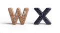 Isolated Stone Letters W and X on White Background