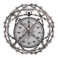 Isolated stopwatch in barbed wire sphere Royalty Free Stock Photo