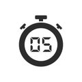 Isolated stopwatch icon with five seconds