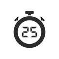 Isolated stopwatch icon with twenty five seconds