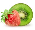 Isolated strawberry. Whole strawberry fruit with kiwi isolated on white background with clipping path. Royalty Free Stock Photo