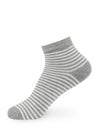 Isolated striped short gray sock on invisible mannequin foot on white background, side view. Royalty Free Stock Photo