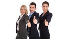 Isolated successful business team: man and woman with thumbs up. Royalty Free Stock Photo