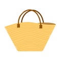 Isolated summer female straw bag in flat hand drawn vector style on white background.