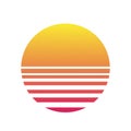 Isolated sunset gradient on white background. Vector illustration of sun in retro 80s and 90s style