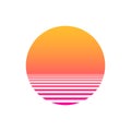 Isolated sunset gradient on white background. Vector illustration of sun in retro 80s and 90s style. EPS 10