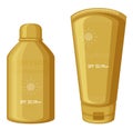 Isolated suntan lotions in bottle and tube