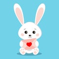 Isolated sweet cute white bunny rabbit in sitting pose with pink letter