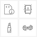 Isolated Symbols Set of 4 Simple Line Icons of alert, beauty, memory, contact list, lipstick