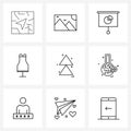 Isolated Symbols Set of 9 Simple Line Icons of arrows, arrow, graph, garments, cloths