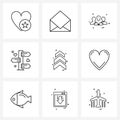 Isolated Symbols Set of 9 Simple Line Icons of arrows, row, group, love, direction