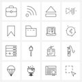 Isolated Symbols Set of 16 Simple Line Icons of basic, tag, media, bookmark, media