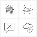 Isolated Symbols Set of 4 Simple Line Icons of basket, aero plane, online shopping, shopping basket, comment