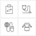 Isolated Symbols Set of 4 Simple Line Icons of clipboard, globe, arrows, medical, top