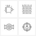 Isolated Symbols Set of 4 Simple Line Icons of coffee, valentine, drink, farming, target