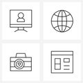 Isolated Symbols Set of 4 Simple Line Icons of computer; valentine; world; camera; browser