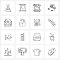 Isolated Symbols Set of 16 Simple Line Icons of email, mail, invite, cart, mobile Royalty Free Stock Photo