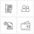 Isolated Symbols Set of 4 Simple Line Icons of file, team, file format, video, users