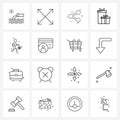 Isolated Symbols Set of 16 Simple Line Icons of games, beauty, share, birthday, gift