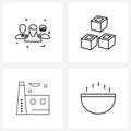 Isolated Symbols Set of 4 Simple Line Icons of group; building;food; process