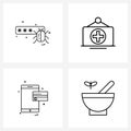 Isolated Symbols Set of 4 Simple Line Icons of lock, credit card, medical, board, food Royalty Free Stock Photo