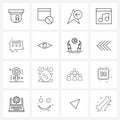 Isolated Symbols Set of 16 Simple Line Icons of messages, website, cursor, web page, music