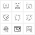 Isolated Symbols Set of 9 Simple Line Icons of recover, heart, web, dating