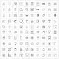 Isolated Symbols Set of 100 Simple Line Icons of report, up, file, box, rent