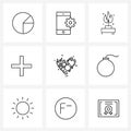 Isolated Symbols Set of 9 Simple Line Icons of romantic, valentine, chemistry, love, plus