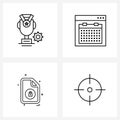 Isolated Symbols Set of 4 Simple Line Icons of trophy; doc; gear; basic; file