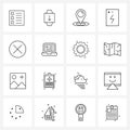 Isolated Symbols Set of 16 Simple Line Icons of ui, basic, watch, power, mobile