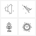 Isolated Symbols Set of 4 Simple Line Icons of ui, plant, send, sent message, sun