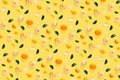 Isolated tangerine citrus collection background with leaves. Tangerines or mandarin orange fruits on yellow background. mandarine