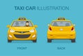 Isolated taxi cab. Yellow sedan taxi car driver service. Front view. Royalty Free Stock Photo