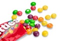 Closeup of unwrapped Skittles candy made by Wm