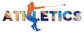 Isolated text ATHLETICS on Withe Background - Hammer Throw - Color Icon Gradient Silhouette Figure of a Female or Woman Spinning